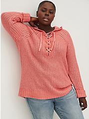 Chunky Pullover Hooded Raglan Sweater, ROSE, hi-res