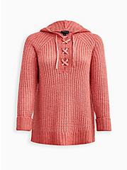 Plus Size Raglan Sweater Hoodie - Chunky Yarn Rose, ROSE, hi-res