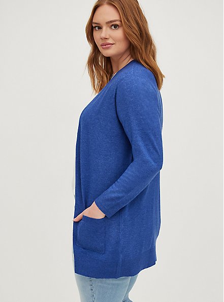 Button Front Cardigan Sweater - Luxe Cozy Navy, BLUE, alternate
