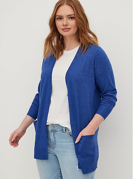 Button Front Cardigan Sweater - Luxe Cozy Navy, BLUE, hi-res