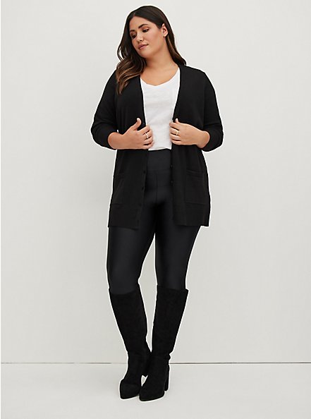 Button Front Cardigan Sweater - Luxe Cozy Black, DEEP BLACK, alternate