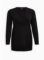 Plus Size Button Front Cardigan Sweater - Luxe Cozy Black, DEEP BLACK, hi-res