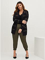 Plus Size Open Front Cardigan Sweater - Acrylic Lurex Stripe Black, MULTI STRIPE, alternate