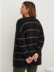 Plus Size Open Front Cardigan Sweater - Acrylic Lurex Stripe Black, MULTI STRIPE, alternate