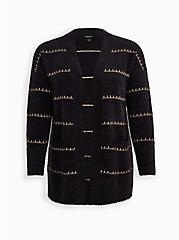 Plus Size Open Front Cardigan Sweater - Acrylic Lurex Stripe Black, MULTI STRIPE, hi-res