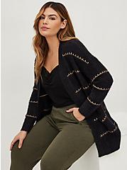 Plus Size Open Front Cardigan Sweater - Acrylic Lurex Stripe Black, MULTI STRIPE, hi-res