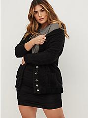 Button Front Cardigan Sweater - Cable Knit Heart Black, DEEP BLACK, alternate