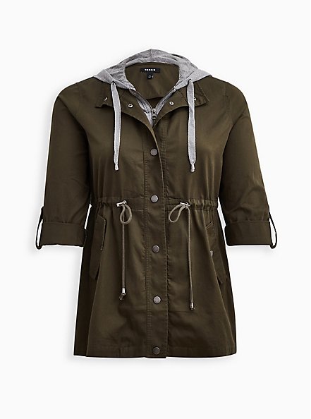 Essential Anorak - Twill Jersey Olive & Grey, GREEN, hi-res