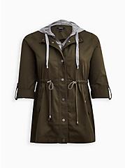 Plus Size Essential Anorak - Twill Jersey Olive & Grey, GREEN, hi-res
