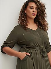 Plus Size Button Front Shirt Dress - Super Soft Olive, DEEP DEPTHS, alternate
