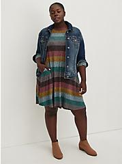 Plus Size Trapeze Dress - Super Soft Plush Multi Stripe, STRIPE - MULTI, alternate