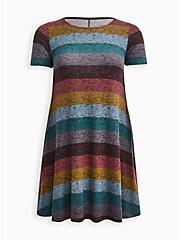 Plus Size Trapeze Dress - Super Soft Plush Multi Stripe, STRIPE - MULTI, hi-res