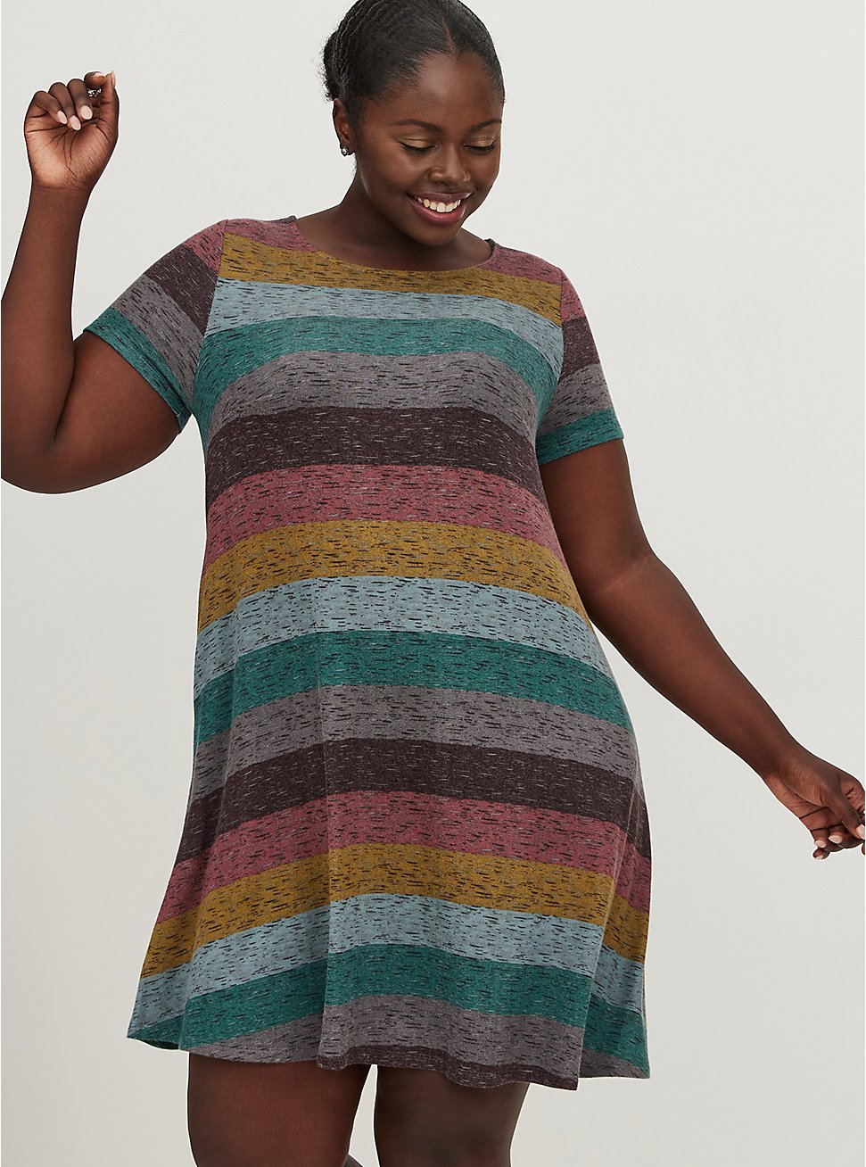 Plus Size Trapeze Dress - Super Soft Plush Multi Stripe, STRIPE - MULTI, hi-res