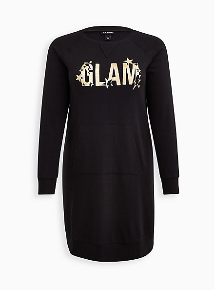 Pullover Dress - Cozy Fleece Glam Black, DEEP BLACK, hi-res