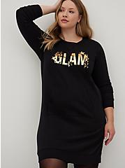 Plus Size Pullover Dress - Cozy Fleece Glam Black, DEEP BLACK, hi-res