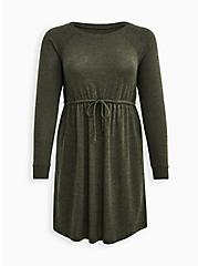 Plus Size Off The Shoulder Dress - Super Soft Plush Olive, DEEP DEPTHS, hi-res