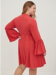 Plus Size Mock Neck Skater Mini Dress - Jersey Red, CRANBERRY, alternate