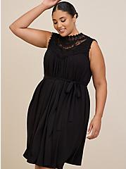 Plus Size Tank Dress - Crinkle Gauze Crochet Black, DEEP BLACK, alternate
