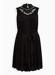 Plus Size Tank Dress - Crinkle Gauze Crochet Black, DEEP BLACK, hi-res