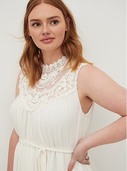 Tank Dress - Crinkle Gauze Crochet White, WHITE, alternate