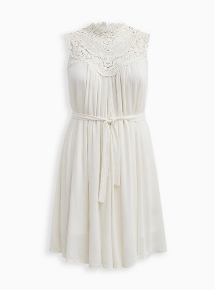Tank Dress - Crinkle Gauze Crochet White, WHITE, hi-res