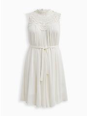 Plus Size Tank Dress - Crinkle Gauze Crochet White, WHITE, hi-res