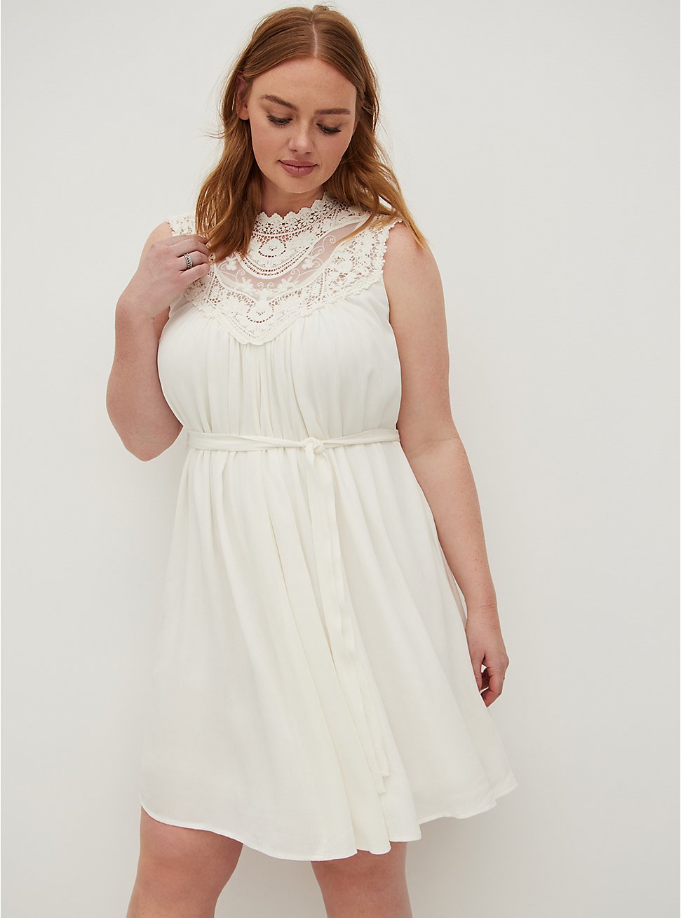 Plus Size Tank Dress - Crinkle Gauze Crochet White, WHITE, hi-res
