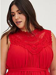 Tank Dress - Crinkle Gauze Crochet Red, RED, alternate
