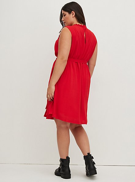 Plus Size Tank Dress - Crinkle Gauze Crochet Red, RED, alternate