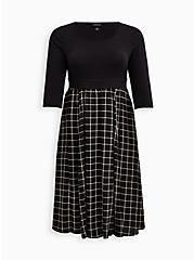Plus Size Fit & Flare Midi Dress - Stretch Challis & Jersey Plaid Black, GINGHAM CHECK, hi-res