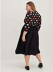 Plus Size Fit & Flare Midi Dress - Challis & Jersey Lips Black , LIPS - BLACK, alternate