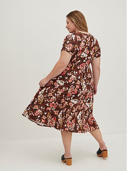 Fit & Flare Midi Dress - Super Soft Floral Brown, FLORAL - BROWN, alternate