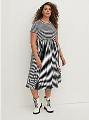 Fit & Flare Midi Dress - Super Soft Stripe Black & White, STRIPE - WHITE, hi-res
