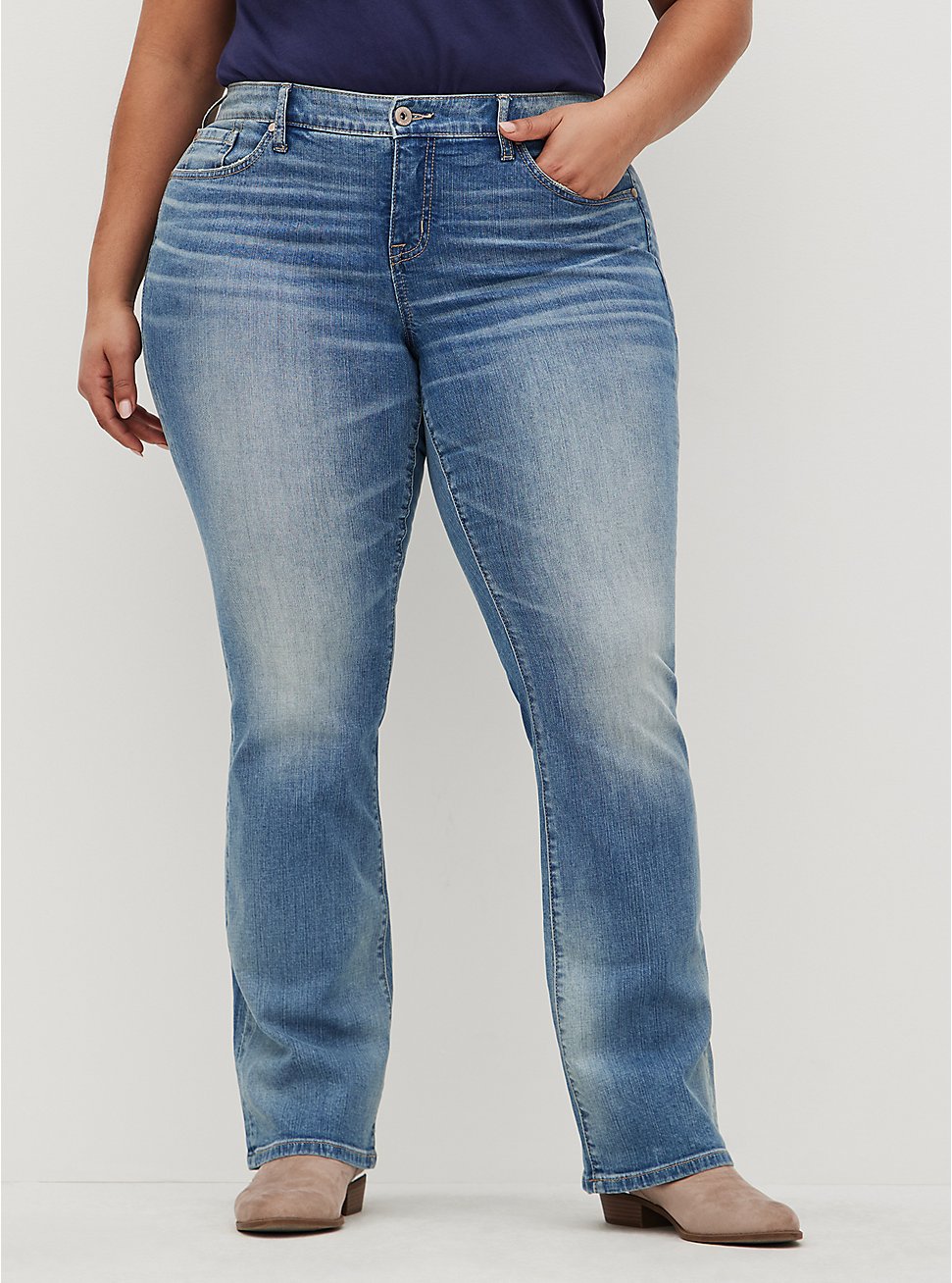 Plus Size Mid Rise Slim Boot Jean - Vintage Stretch Medium Wash, KARMA, hi-res