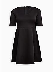 Fluted Fit & Flare Mini Dress - Scuba Black, DEEP BLACK, hi-res