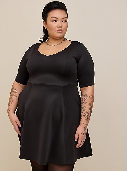 Fluted Fit & Flare Mini Dress - Scuba Black, DEEP BLACK, alternate