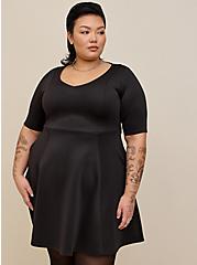 Plus Size Fluted Fit & Flare Mini Dress - Scuba Black, DEEP BLACK, alternate