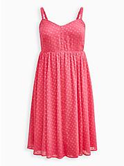 Button Front Midi Dress - Clip Heart Chiffon Pink, PINK, hi-res
