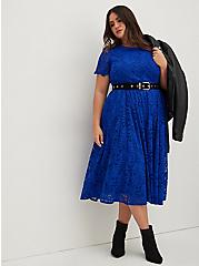Midi Lace Fit And Flare Dress, ELECTRIC BLUE, hi-res