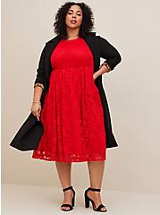 Midi Lace Fit And Flare Dress, ADRENALINE RED, hi-res