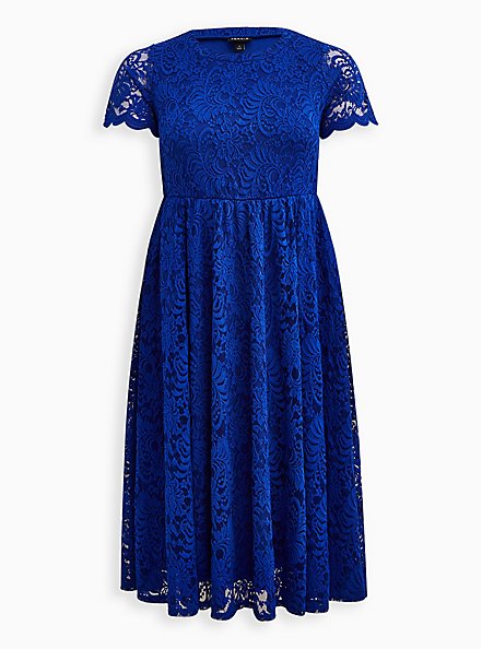 Fit & Flare Midi Dress - Lace Blue, ELECTRIC BLUE, hi-res