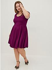 Plus Size Scoop Neck Mini Dress - Ponte Purple, PURPLE, alternate
