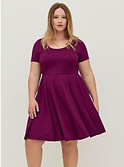 Scoop Neck Mini Dress - Ponte Purple, PURPLE, hi-res