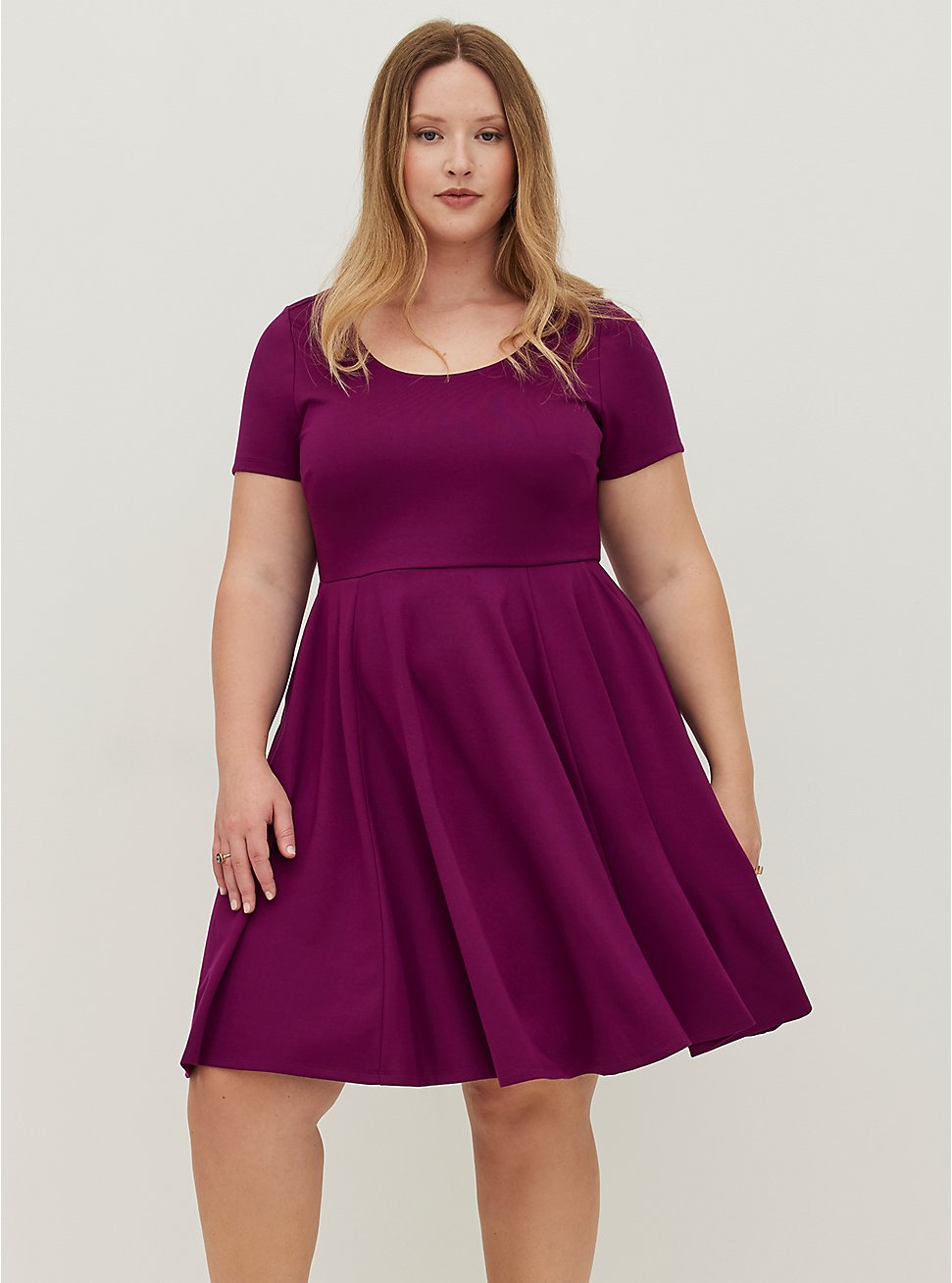 Plus Size Scoop Neck Mini Dress - Ponte Purple, PURPLE, hi-res