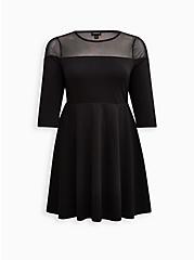 Plus Size Skater Mini Dress - Cupro & Mesh Black, DEEP BLACK, hi-res