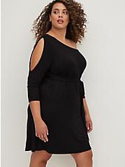 Plus Size Cold & Off Shoulder T-Shirt Dress - Super Soft Black, DEEP BLACK, alternate