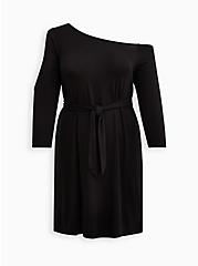 Cold & Off Shoulder T-Shirt Dress - Super Soft Black, DEEP BLACK, hi-res