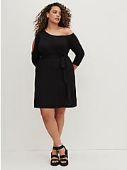 Plus Size Cold & Off Shoulder T-Shirt Dress - Super Soft Black, DEEP BLACK, hi-res