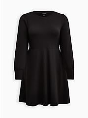 Puff Sleeve Skater Dress - Ultra Soft Fleece Black, DEEP BLACK, hi-res