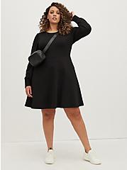 Puff Sleeve Skater Dress - Ultra Soft Fleece Black, DEEP BLACK, hi-res